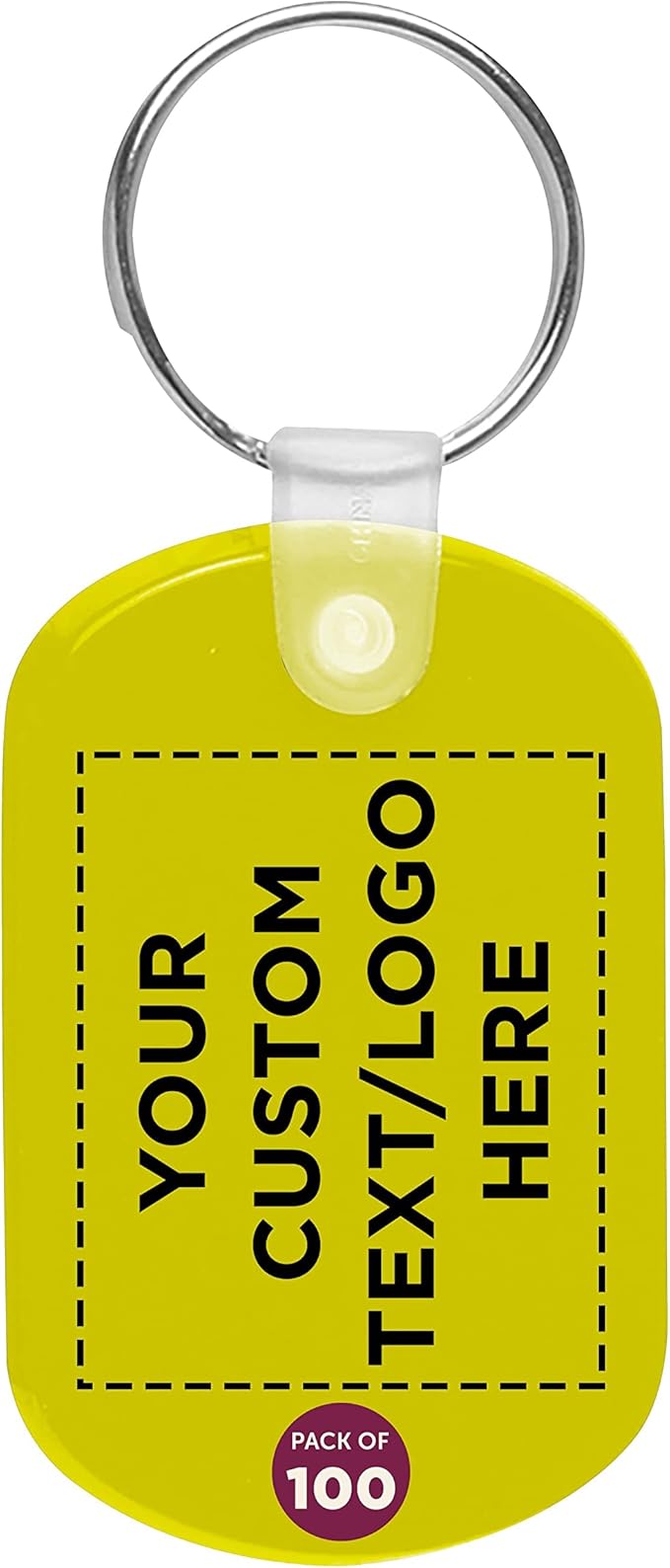 DISCOUNT PROMOS Tag Soft Plastic Keychains - 100 pack - Customizable Text, Logo - Small Key Tag Chain For Staying Organized - Rubber Key Ring Keychain – Yellow