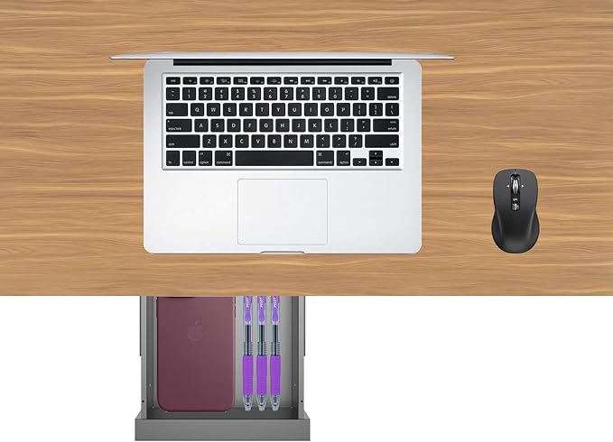 Under Desk Mounted Sliding Pull-out Drawer for Office Desk or Table - Storage Organizer for Sit Stand Workstation- W 9.8" x D 9.8" x 2.5", Metal, Black (Small)