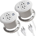 Desktop Power Grommet - Set of 2,3-inch,20W USB C Fast Charging,Fits 3-1/8" Holes.Round Recessed Power Strip Flush Mount Desk Grommet Outlet,2-AC Outlet,3-USB Port,5 ft Cord,White