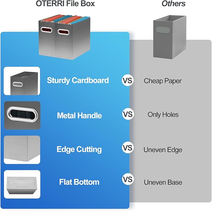 Oterri Cardboard File Organizer Box for Hanging File Folders Letter Size,File Box for Computer Desk,File Cabinet,Working Home,Office,Classroom (Gradient Light gray, Letter Size - 4 Packs)