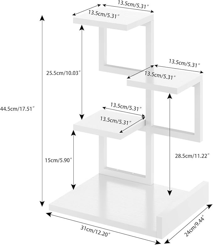 YMYNY Desktop Shelf Organizer, 4 Tier Storage Display Rack, Desk Shelf Organizer Small Bookshelf with Metal Frame for Office, Books, Plants, 12.2" x 9.45" x 17.52", White UHSR007W