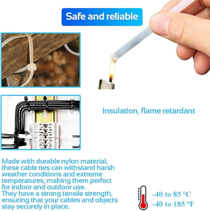 1000pcs 10Inch Nylon Zip Ties, 50 Pounds Tensile Strength, Industrial Grade, White Cable Tie, UV Resistant,Heavy Duty,for Home,Garden Trellis,Office,Garage and Workshop