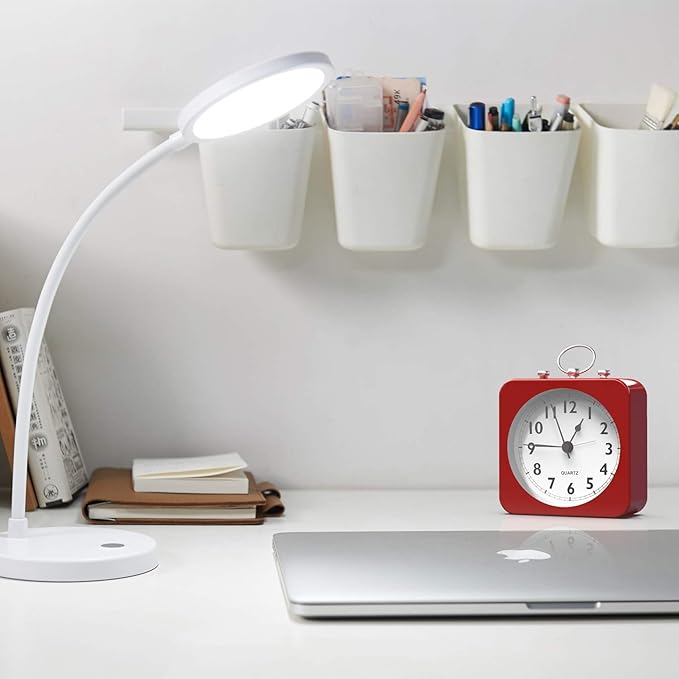 AYRELY® Battery Operated Alarm Clock,Small Retro Table Clock,Slient Metal Desk Clock with Light for Living Room Decor,Bedroom,Bedside,Shelf (Red)