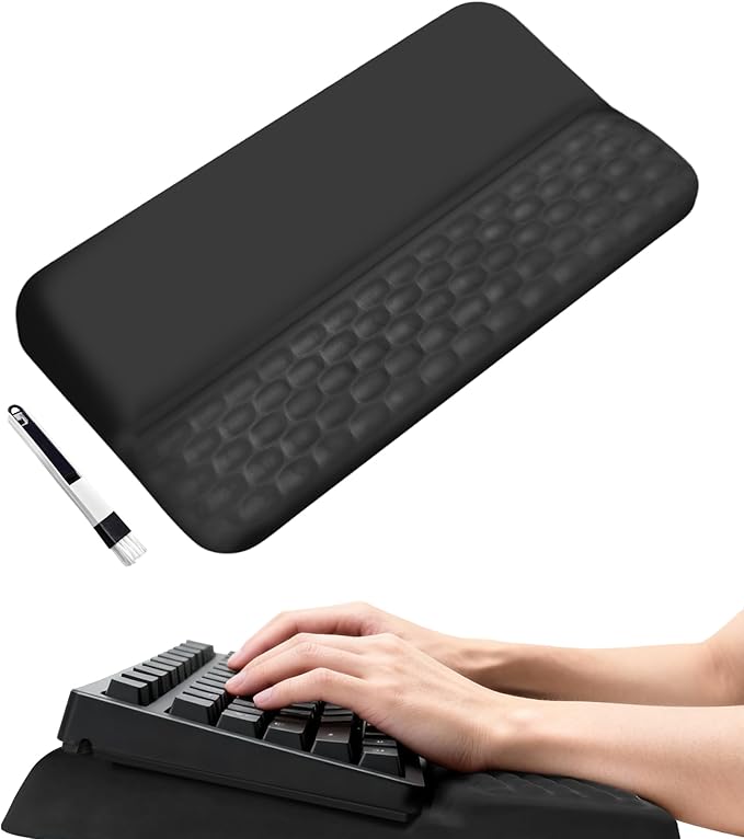 Wrist Rest for Keyboard, Ergonomic Keyboard Stand with Wrist Rest, Soft Memory Foam Wrist pad with Non-Slip Base & Dust Brush, Comfort for Office, Work, Gaming- Black