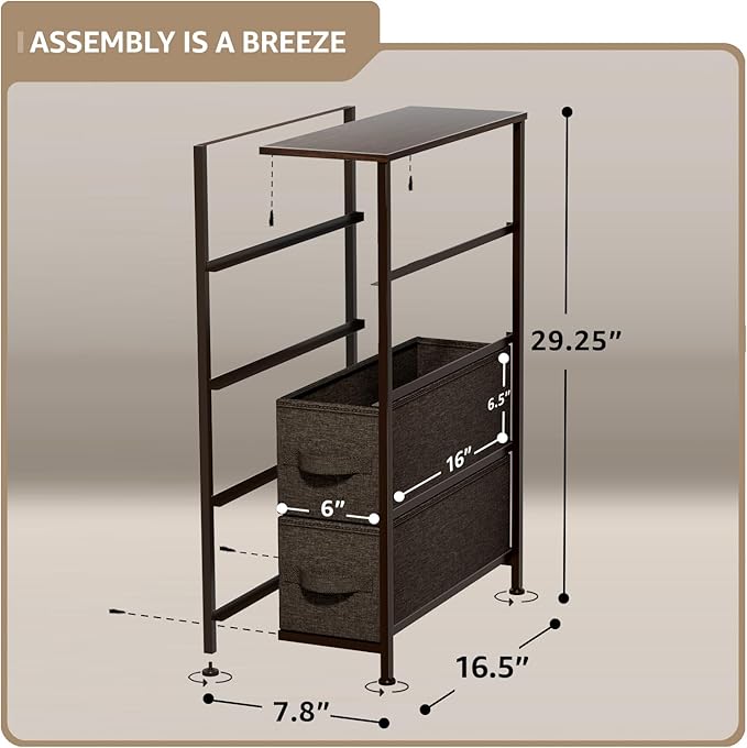 Sorbus Narrow Dresser with 4 Drawers - Vertical Slim Storage Chest of Drawers with Steel Frame, Wood Top & Easy Pull Fabric Bins for Small Spaces, Closets, Bedroom, Bathroom & Laundry (Brown)