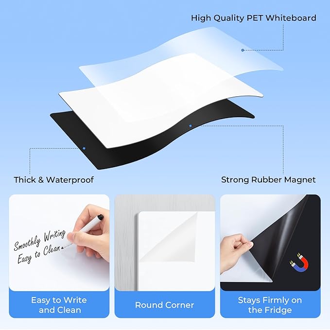 M&G Magnetic Dry Erase Board for Fridge, 12”x 8” Fridge Whiteboard for Kitchen, Small White Board Set with 4 Markers and Eraser, to Do List, Family Schedule Planning Board