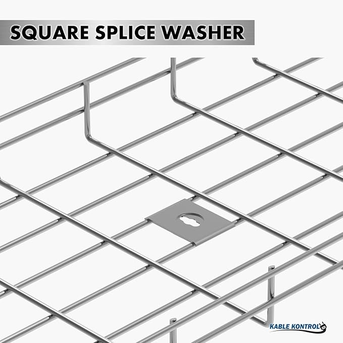 Kable Kontrol Stainless Steel Square Splice Washer – 2 Pcs Washer Brackets - Wire Mesh Tray Cable Management Rack Cable Basket, NEC Approved for Network, Fiber Optic, Cabling Accessory
