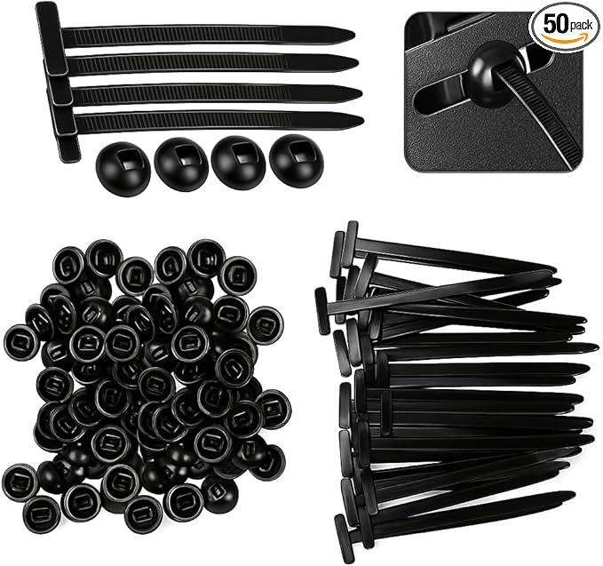 50PCS Nylon Universal Cable Tie Buckle – Heavy Duty Self-Locking Zip Ties with Pin & Button, UV Resistant Nylon Clips Replace Screws for Car Body, Bumper, Engine Guard & Multipurpose Cable Management