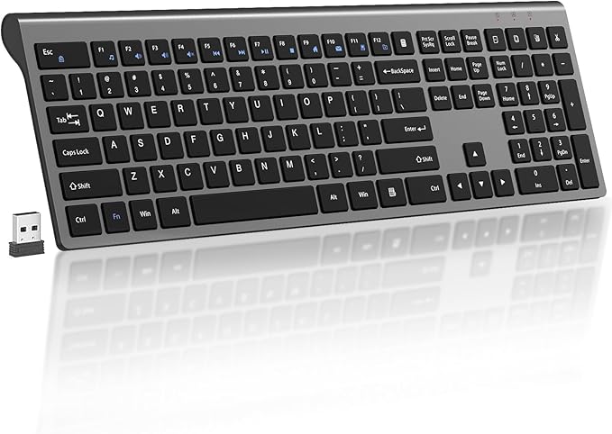 2.4G Wireless Slim Full-Size Keyboard with Numeric Keypad, Calculator Button, USB Receiver, Fn Lock, Ultra-Thin Scissor Switch Design, Computer Keyboard for Laptop PC Windows Mac（Without Mouse）