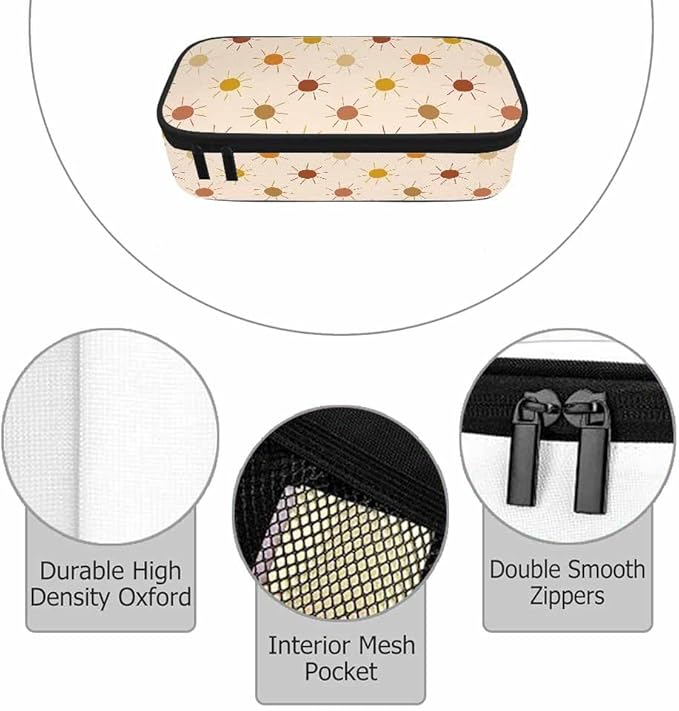 Golden Sun Pencil Case Sunny Dots Boho Summer Pencil Bag Pouch Box Organizer for College School Students Boy Girl