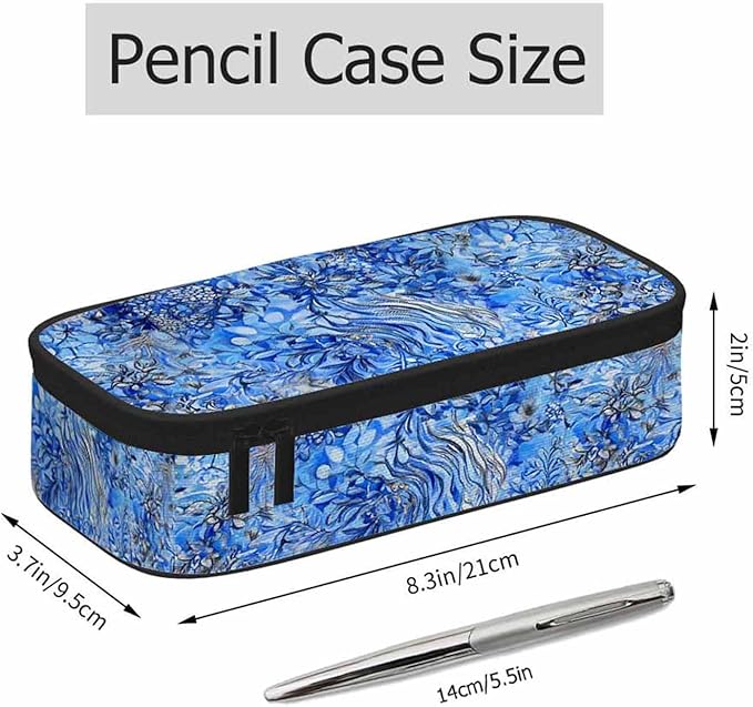 Blue Flower Pencil Case Beautiful Flowing Reflection Pencil Bag Pouch Box Organizer for College School Students Boy Girl