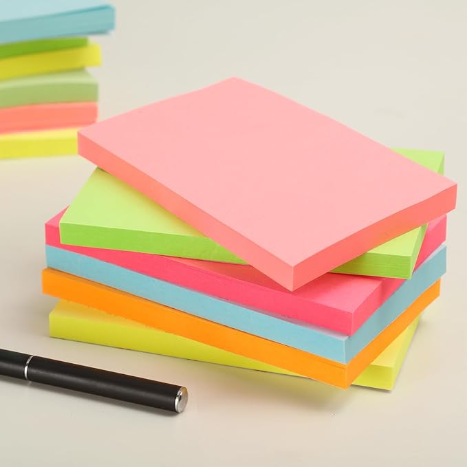 1920 Sheets 3 in x 5 in Large Sticky Notes, 76 x 127 mm 6 Pads Assorted Self-Stick Pads for Notebook,Office,School and Home,80 Sheets/Pad (24 Pads Brillant)