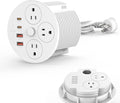 Desktop Power Grommet with 100W USB C, Double-Side Recessed Charging Station Plug in 5AC Outlets & 4 USB Ports, 4-Inch Hole Furniture Flush Mount for Countertop White