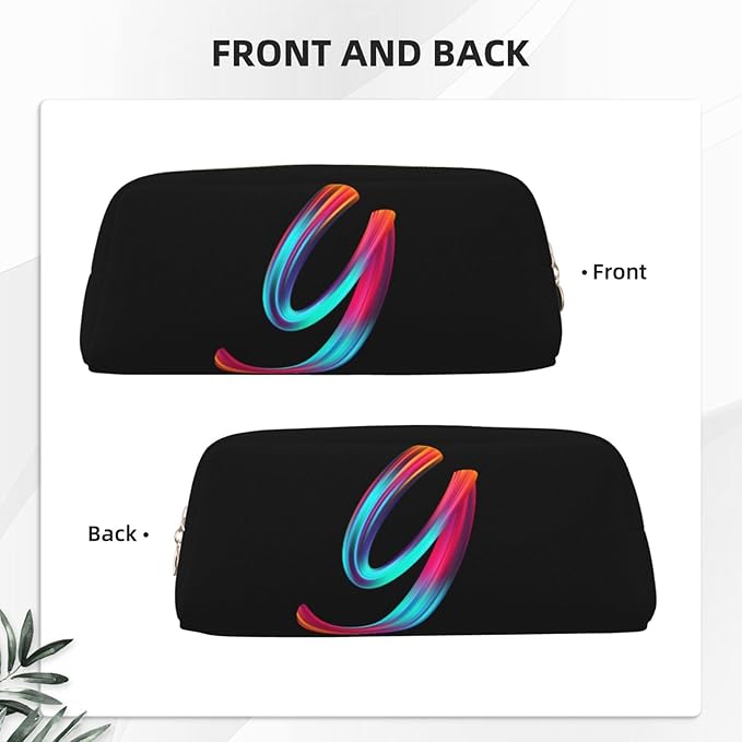Cute Initial Pencil Case for Kids Simple Leather Pencil Pouch for Boys Girls Letter Design Pencil Box Pen Bag Pencil Pouch Office Stationery Organizer, Rainbow Letter Y