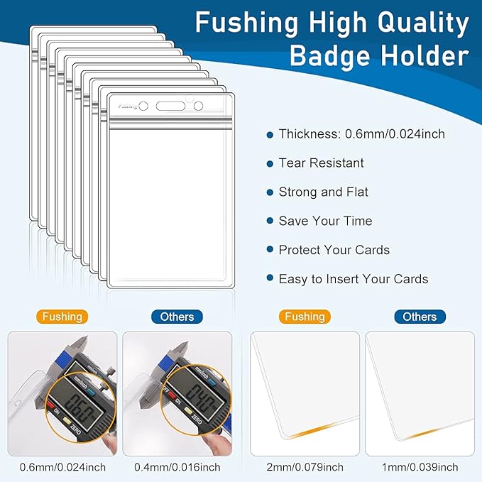 Fushing Pack of 100 Clear Plastic Vertical Badge Holders, Name Tag Holders, Card Holders (L)