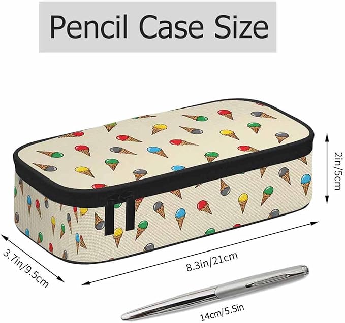 Ice Cream Pencil Case Sweet Dessert Summer Tropical Colorful Pencil Bag Pouch Box Organizer for College School Students Boy Girl