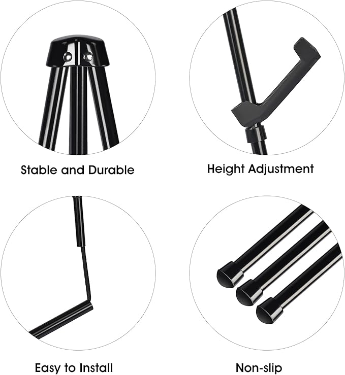 Portable Art Easel Stand 63 Inches - Black Picture Stands for Display w/Bag - Tabletop Art Easel Stand for Sign, Wedding Signs, Poster Stand, Painting Canvas Stand - Metal Tripod, Easels for Display