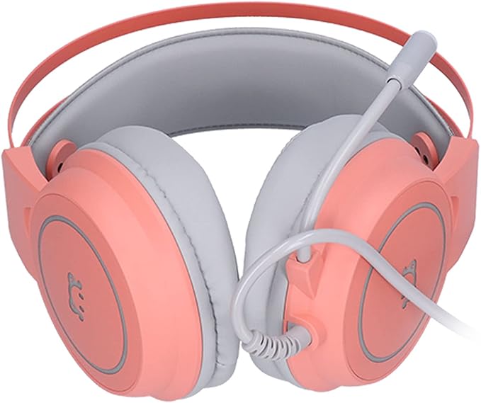 ChiweiJ Head Mounted Gaming Headset with 50mm Speaker Unit, Over Ear Stereo Headphone, 360° All Round Pointing Bendable Microphone, USB 7.1 Surround Sound for PC Gaming and Music Listening (Pink)