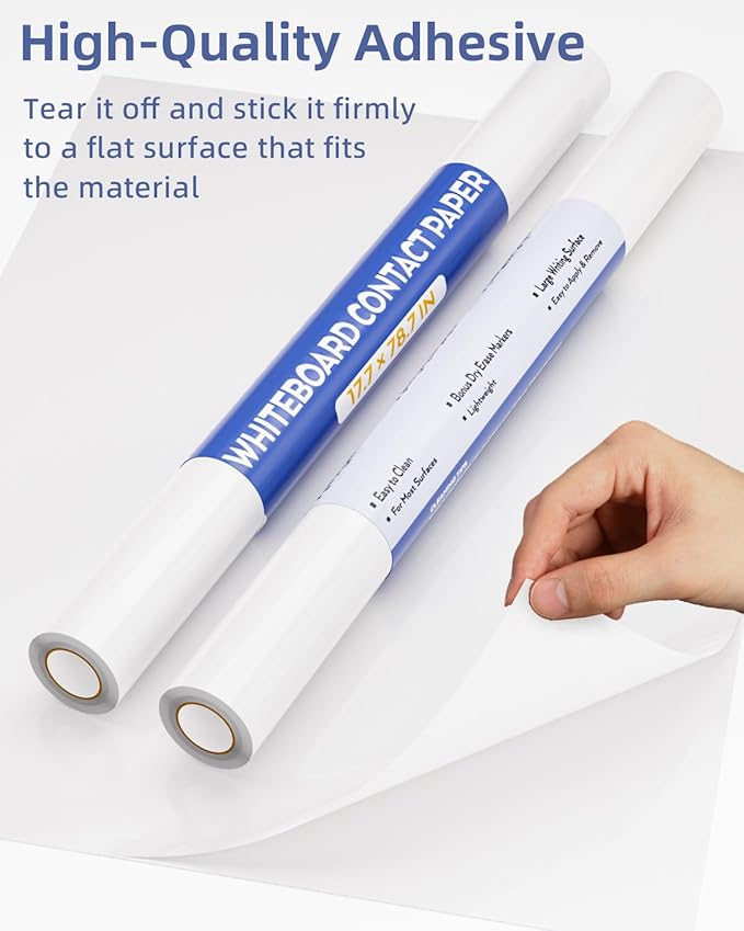 Nicpro 2 Pack Dry Erase Whiteboard Sticker Wall Decal, 17.7" X 78.7"(6.5 ft) Self-Adhesive White Board Peel Stick Paper to Do List with 6PCS Water-Based Pens for School, Office, Home, Kids Drawing