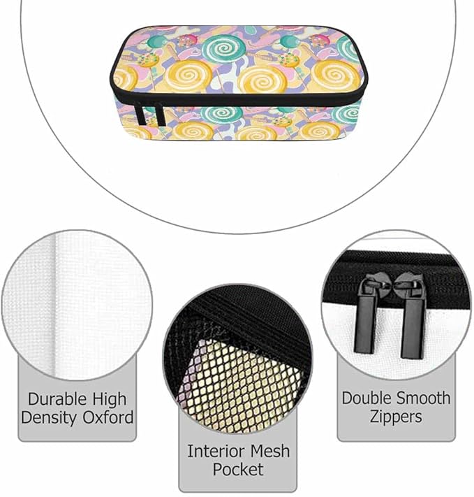 Lollipops Pencil Case Snacks Candies Colorful Cute Pencil Bag Pouch Box Organizer for College School Students Boy Girl