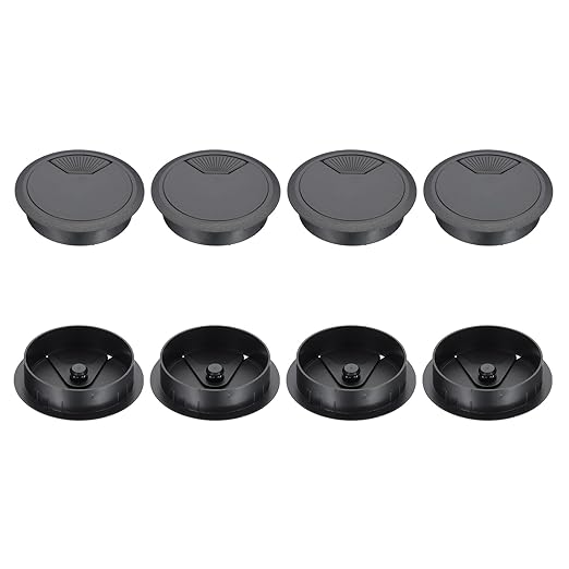 PATIKIL 80mm Desk Grommet, 8pcs Desk Cord Hole Cover Desk Cable Hole Grommet Cover Sturdy ABS Plastic Round for Cables Cabinets Desktop Equipment Wiring Organizing,Elasticity, Black