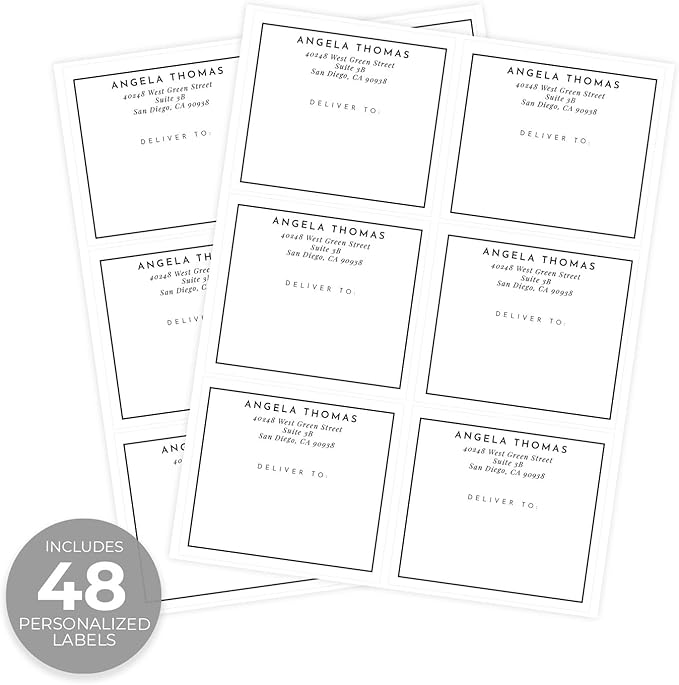 Custom Shipping Labels / 48 Personalized Black Square Address Labels/ 4" x 3½" Mailing Stickers/Made in USA