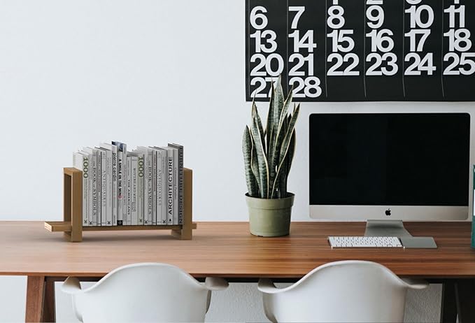 Adjustable Desktop Bookshelf, Retro Tabletop Bookshelf, Desk Shelf for Top of Desk in Living Room, Home, Office, Perfect for Magazine, Books, Cookbooks, No Tools Required to Assemble (Yellow)