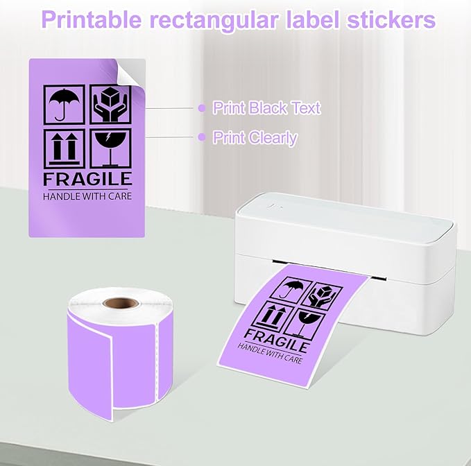 YOULAISHI 3 X 5 Inch Printable Waterproof Rectangle Color Coding Labels, 300 Per Roll Adhesive Color Coding Stickers for Bar-Codes, Address, Small Business Labeling, Inventory (Light Purple)