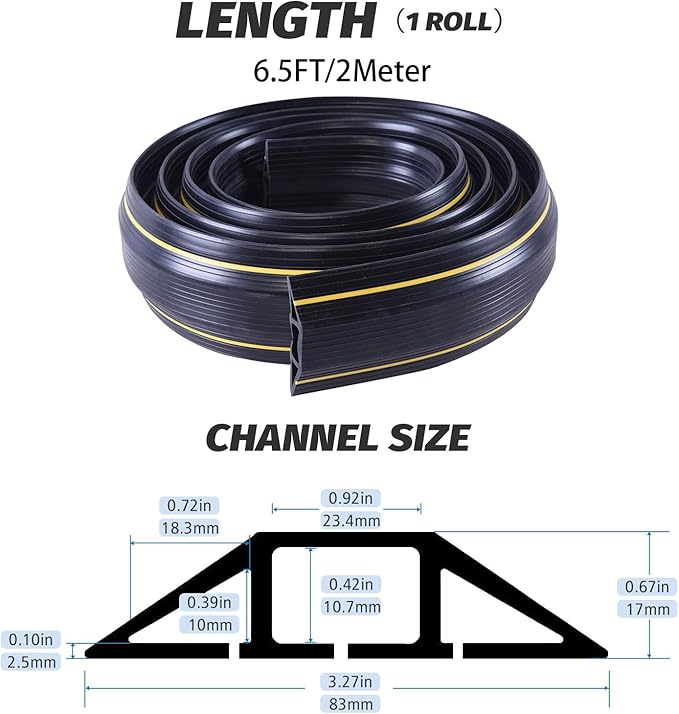6.5FT Heavy Duty PVC Floor Cable Cover, Floor Cord Cover, Cable Protector Protect Wire for Indoor and Outdoor Cable Cavity = 0.94" (W) x 0.4" (H)(3 Channels