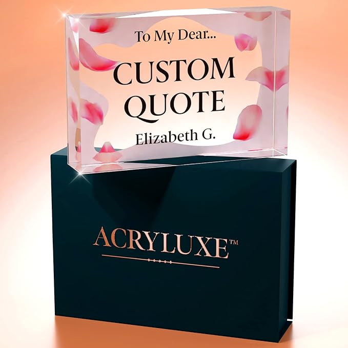 Personalized Gifts, Custom Quote Block Letter Board,Crystal-Clear Acrylic with Gift Box,17 Styles, Holiday and Christmas Gift for Mom, Dad, Girlfriend, Him or Her, Husband, Wife (4"x6", Pink Petals)