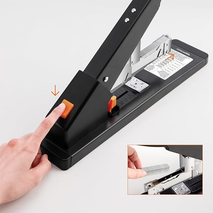 Amazon Basics Heavy Duty Industrial Office Stapler High Capacity, Long Arm, 1000 Staples, 210 Sheets, Black