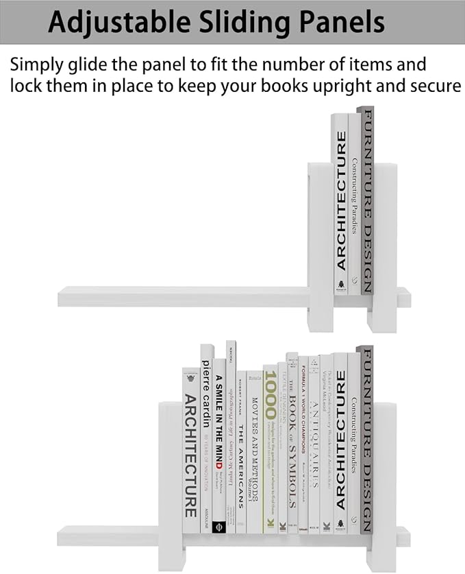 Adjustable Desktop Bookshelf, Retro Tabletop Bookshelf, Desk Shelf for Top of Desk in Living Room, Home, Office, Perfect for Magazine, Books, Cookbooks, No Tools Required to Assemble (White)