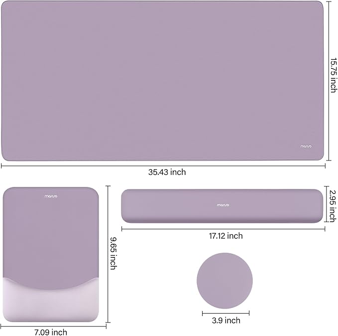 MOSISO Keyboard Mouse Pad Set, Large Gaming Mouse Pad&Rectangular Keyboard Wrist Rest&Mousepad with Wrist Rest&Coaster, Ergonomic Non-Slip&Easy Typing Pad with Curved Silicone Lining, Purple