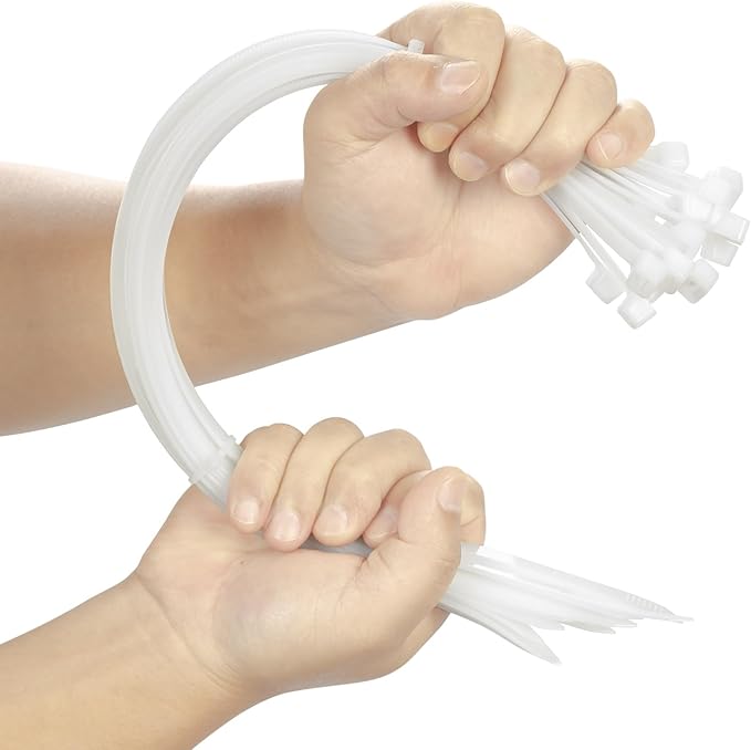 100PCS 18 inch Cable Zip Ties Heavy Duty 175lbs Tensile Strength Nylon Long Wire Ties Self-Locking Durable Plastic Tie Wraps for Indoor and Outdoor UV Resistant(White)