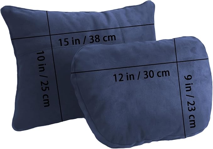 2PCS Welbrit Car Pillow for Car Neck Pillow for Driving Seat Lumbar Support Soft Cushion with Extra Filling Accessories Back Support for Travel Nap and Trips Sleeping(Blue, Head and Lumbar)