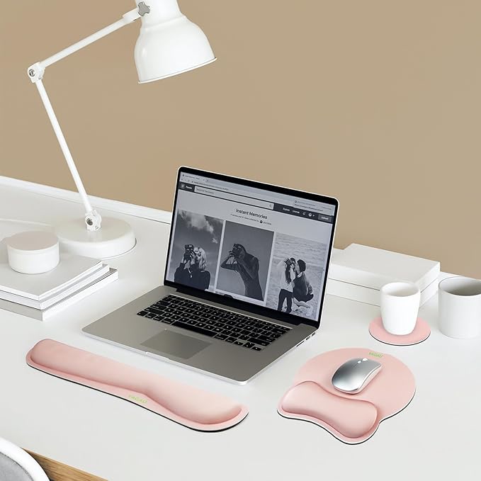 VAGAU Premium Keyboard Wrist Rest and Mouse Pad Wrist Support, Ergonomic Memory Foam Set for Office, Laptop, Mac, Computer and Gaming,Comfortable Typing &Wrist Pain Relief（Pink）