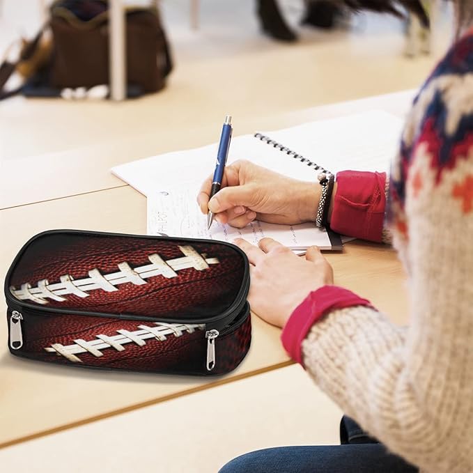 Pardick American Football Big Capacity Pencil Pen Case Football Large Pencil Pouch with Zipper Compartments Pencil Bag for Boys Girls Adults Student Office School Supplies