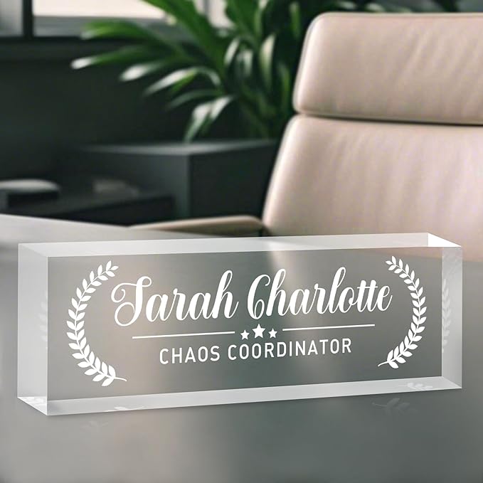 Custom Name Plate for Desk, Personalized Desk Name Plate on Clear Acrylic Glass, Appreciation Gifts for Teacher Employee Boss Coworkers Nurse, Office Desk Accessories for Women Men (Engraved Honor)