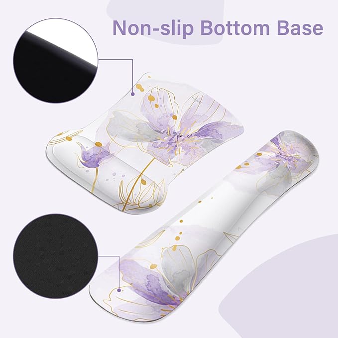 MOSISO Desk Mat Keyboard Mouse Pad Set, Large Gaming Mouse Pad&Keyboard Wrist Rest&Mousepad with Wrist Rest&Coaster, Ergonomic Non-Slip Home Office Mousepad with Memory Foam, Purple