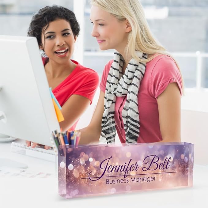 Desk Name Plate Personalized Name Plate for Desk, Office Desk Decor, 3D Style Personalized Plaque Name Plates for Desks Custom Appreciation Gifts for Boss Lady Employee Coworkers (Blissful Purple)