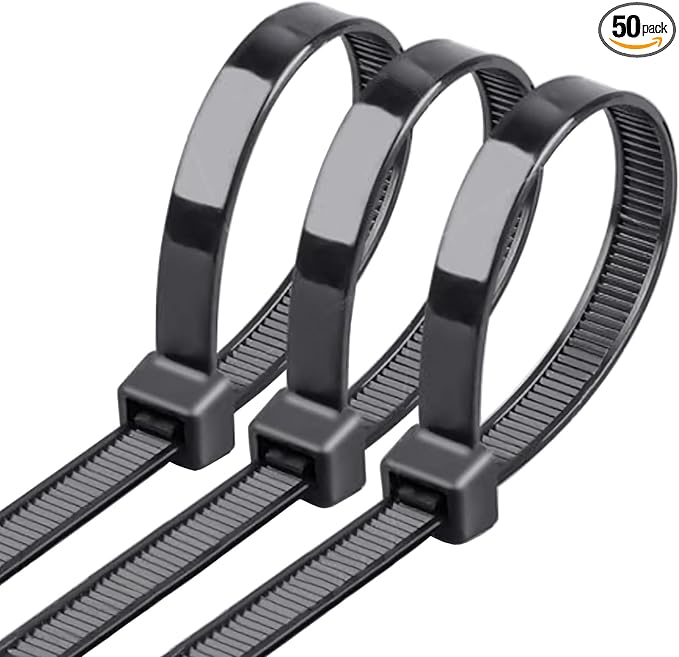 18 Inch Black Heavy Duty Cable Ties (50 Pack) - UV Resistant Zip Ties for Indoor & Outdoor Use, 250lb Tensile Strength, Durable and Weatherproof