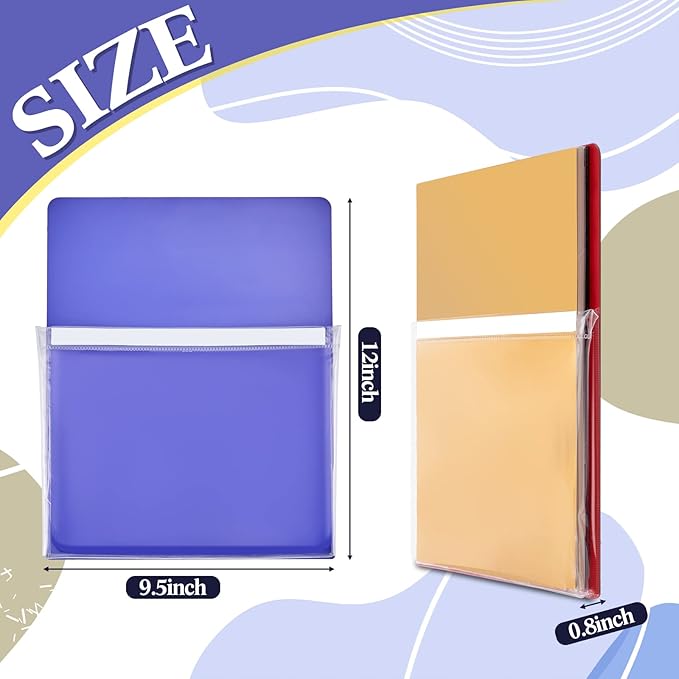 Henoyso 10 Pcs Magnetic File Holder Paper Holder Magnetic Pen Dry Erase Marker Organizer Fridge Pocket Organizer for Whiteboard Refrigerator, 12 x 9.5 in (Assorted Colors)