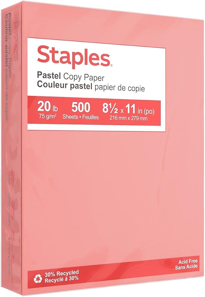 Staples Pastel Colored Copy Paper 8 1/2-Inch X 11-Inch Salmon 500/Ream