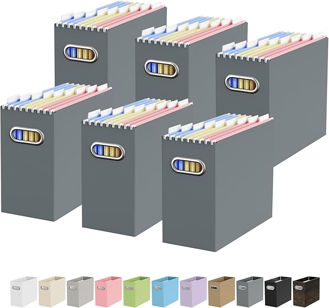 Oterri Cardboard File Organizer Box for Hanging File Folders Letter Size,File Box for Computer Desk,File Cabinet,Working Home,Office,Classroom (Dark Grey, Letter Size - 6 Packs)