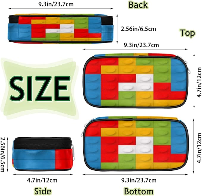 Building Block Big Capacity Pencil Pen Case Colorful Large Pencil Pouch with Zipper Compartments Pencil Bag for Boys Girls Adults Student Office School Supplies