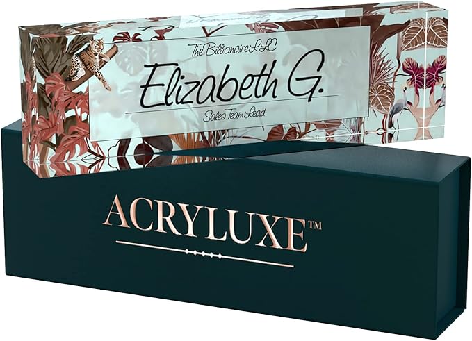 Desk Name Plate Personalized, Custom Name Plates for Desk, 2½/x8 Inches, Thick Crystal-Clear Acrylic, Gift Box, Office Desk Decor. USA Made by ACRYLUXE (Autumn)