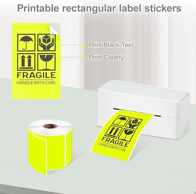 YOULAISHI 3 X 5 Inch Printable Rectangle Color Coding Labels, 300 Per Roll Adhesive Color Coding Stickers for Bar-Codes, Address, Small Business Labeling, Inventory, Fluorescent Yellow