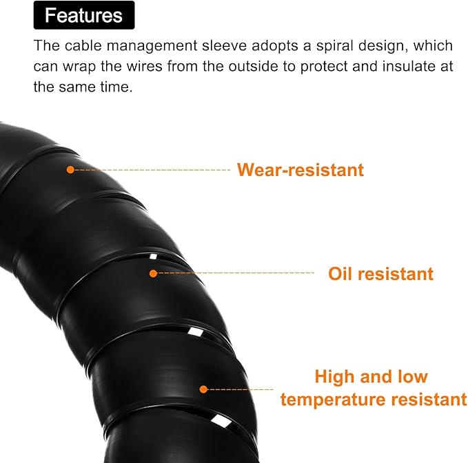 MECCANIXITY Spiral Cable Wrap 9.8ft/3.0M 50mm Cable Management Sleeve PP Insulation Cord Organizer for Computer Wire Power Cable Gas Pipe Black with Tape