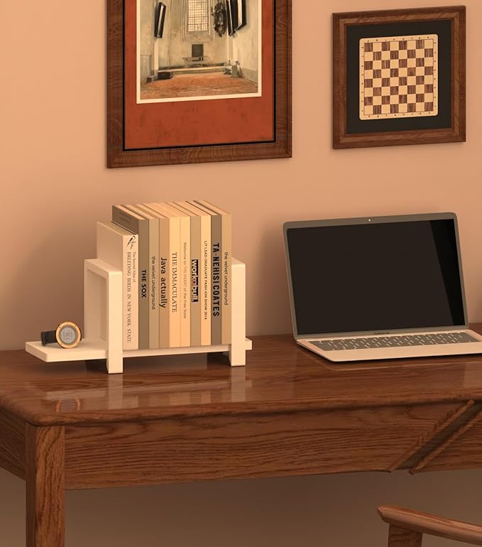 Adjustable Desktop Bookshelf, Retro Tabletop Bookshelf, Desk Shelf for Top of Desk in Living Room, Home, Office, Perfect for Magazine, Books, Cookbooks, No Tools Required to Assemble (White)