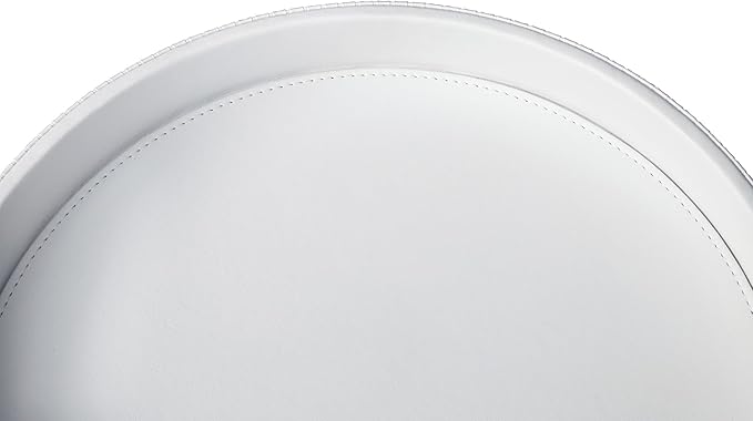HofferRuffer Round Decorative Tray, Faux Leather Vanity Tray Decor, Decorative Catchall for Perfume, Bathroom Valet, Nightstand or Dresser, 12 x 12 x 1.6 inches (White Stripe)